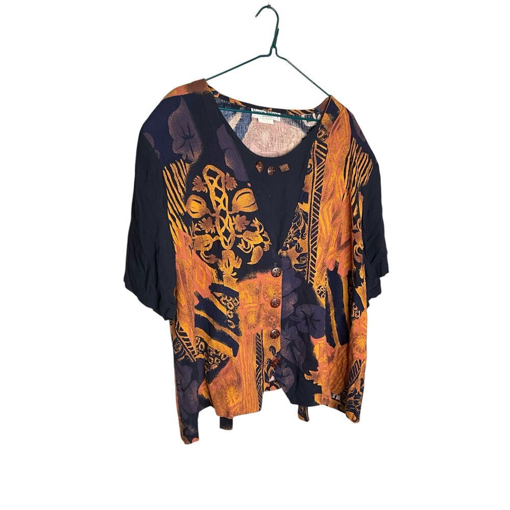 Sharon Anthonyโ Womens Rayon Floral Top Skirt Set Black/Orange Plus Size 18W